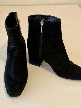 ZARA Black Faux Suede Ankle Boots Block Heel EU40 Sz US9